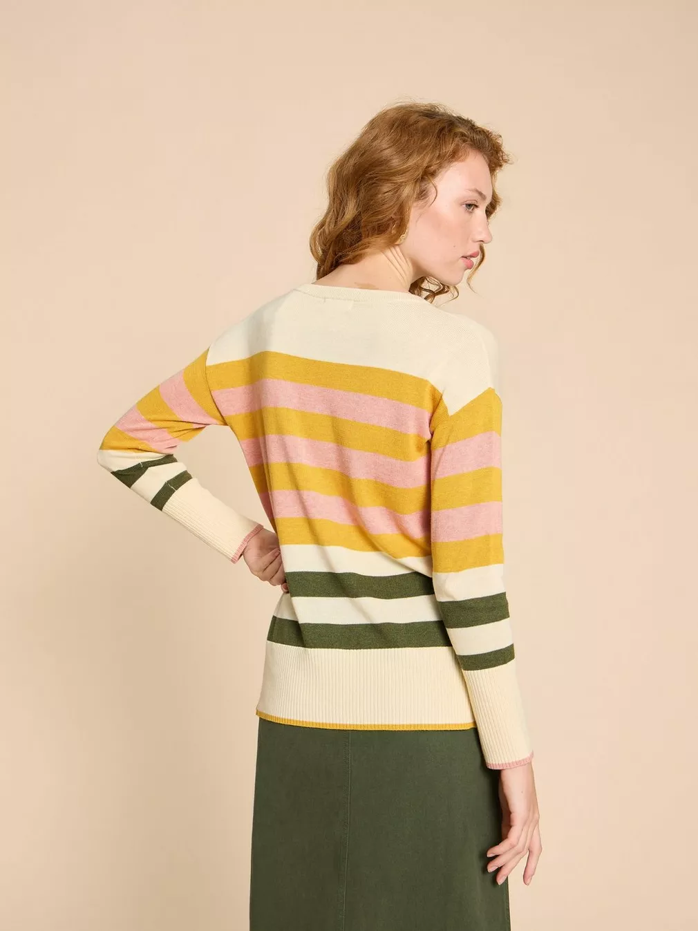 White Stuff Olive Stripe Jumper - Natural Multi Clothing - Tops - Sweaters - Pullovers - Fine Gauge Pullovers by White Stuff | Grace the Boutique