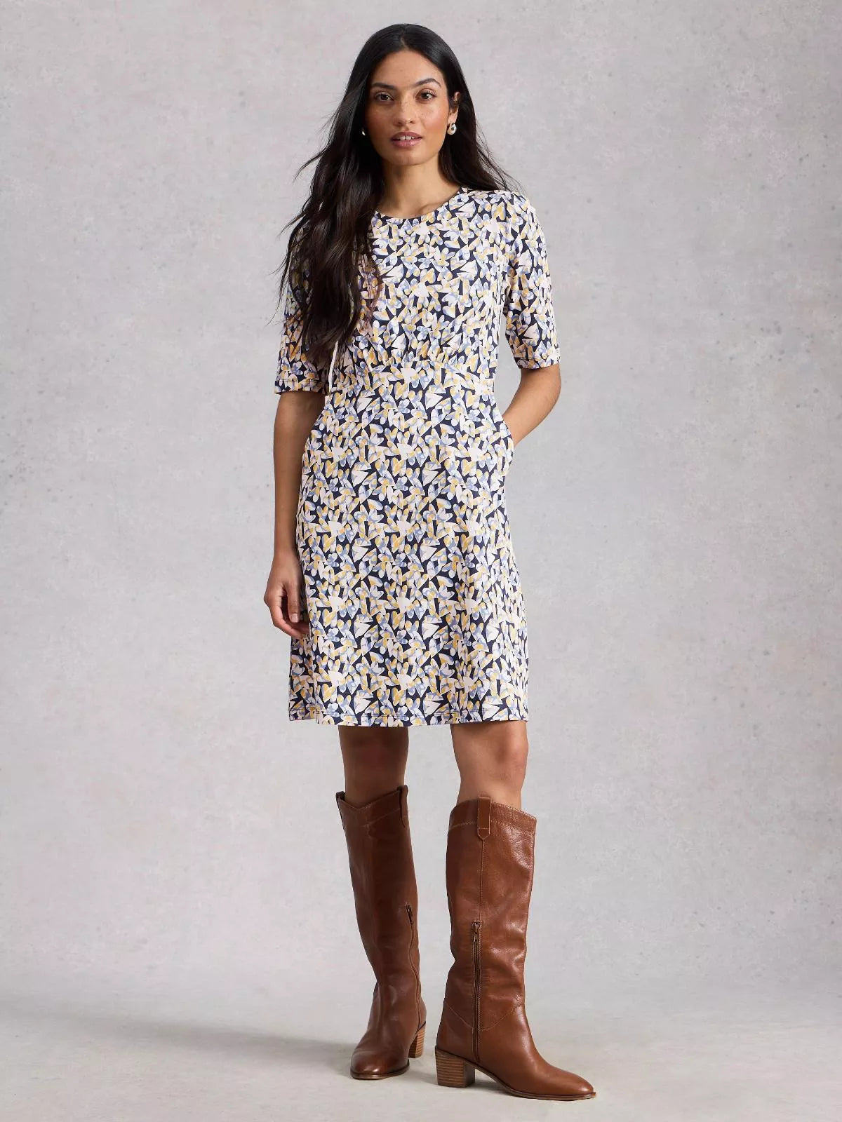 White Stuff Olivia Jersey Dress - Blue Print