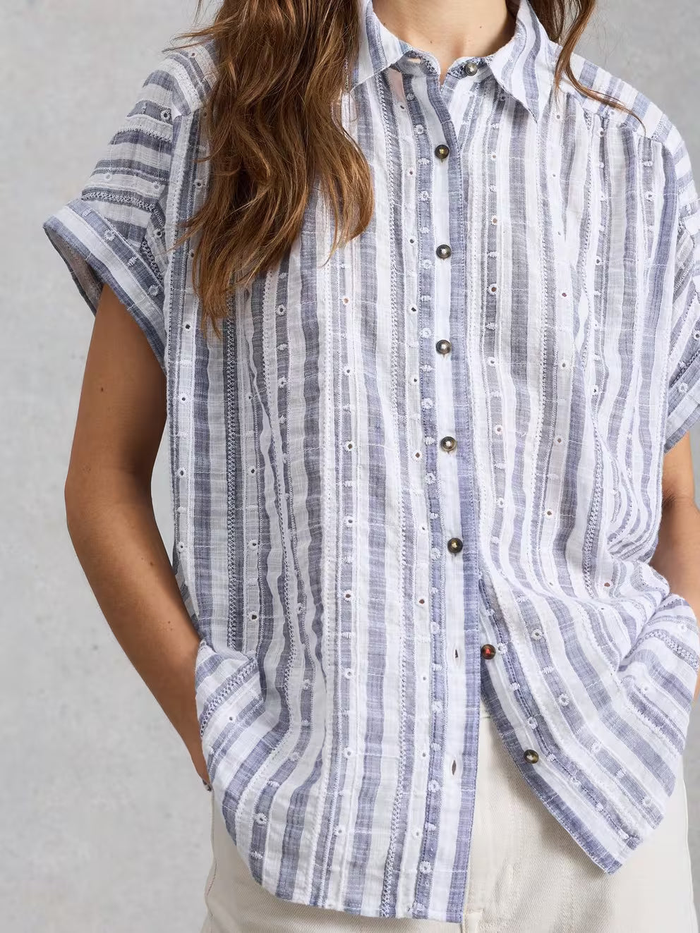 White Stuff Orla Button Through Shirt - Blue Multi