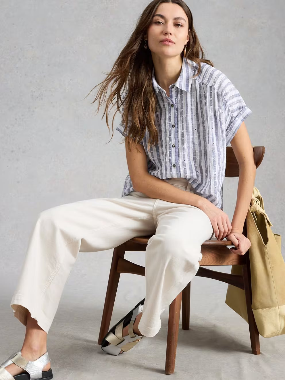 White Stuff Orla Button Through Shirt - Blue Multi