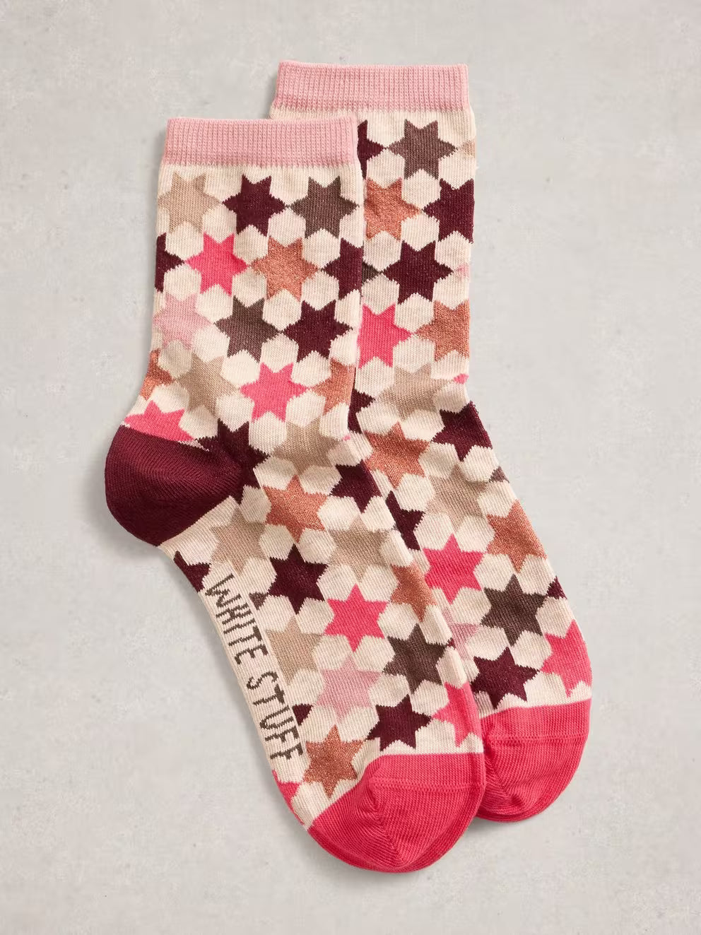 White Stuff Pattern Ankle Sock - Pink Multi