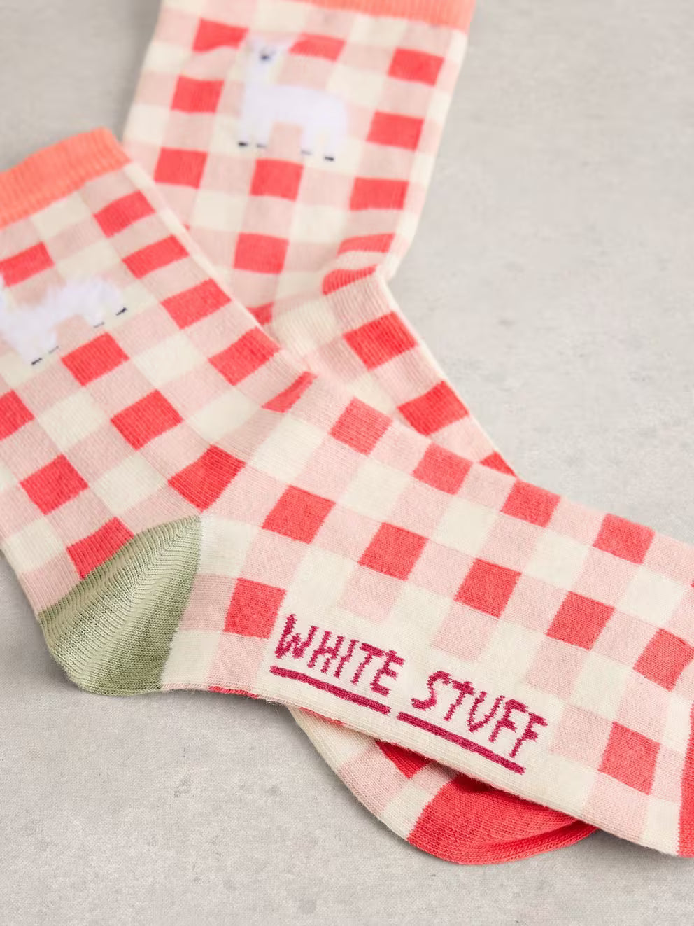 White Stuff Patterned Fluffy Ankle Sock - Coral Multi