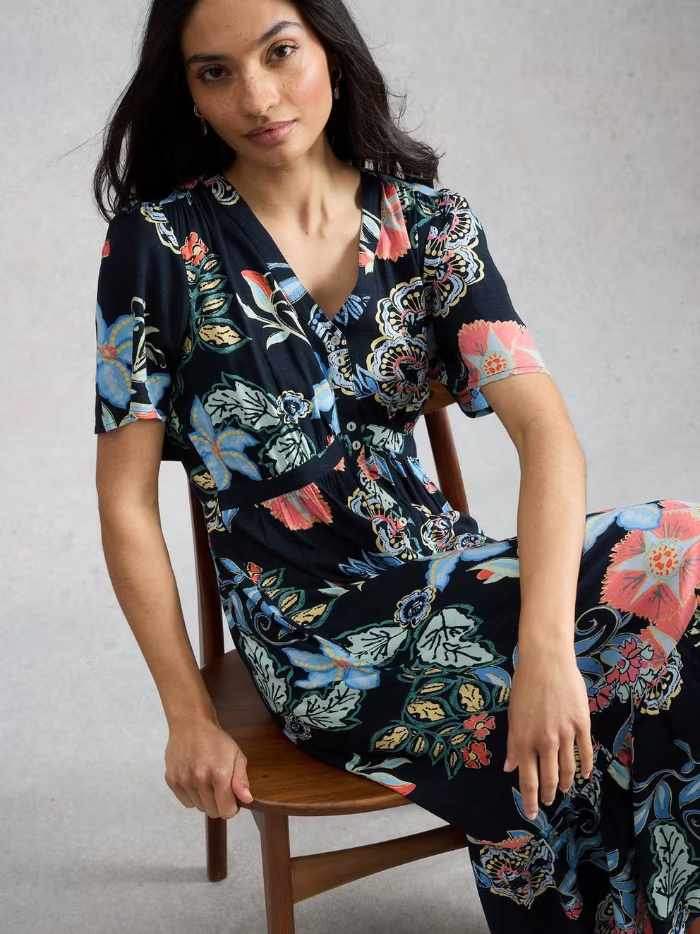 White Stuff Phoebe Midi Dress - Navy Multi