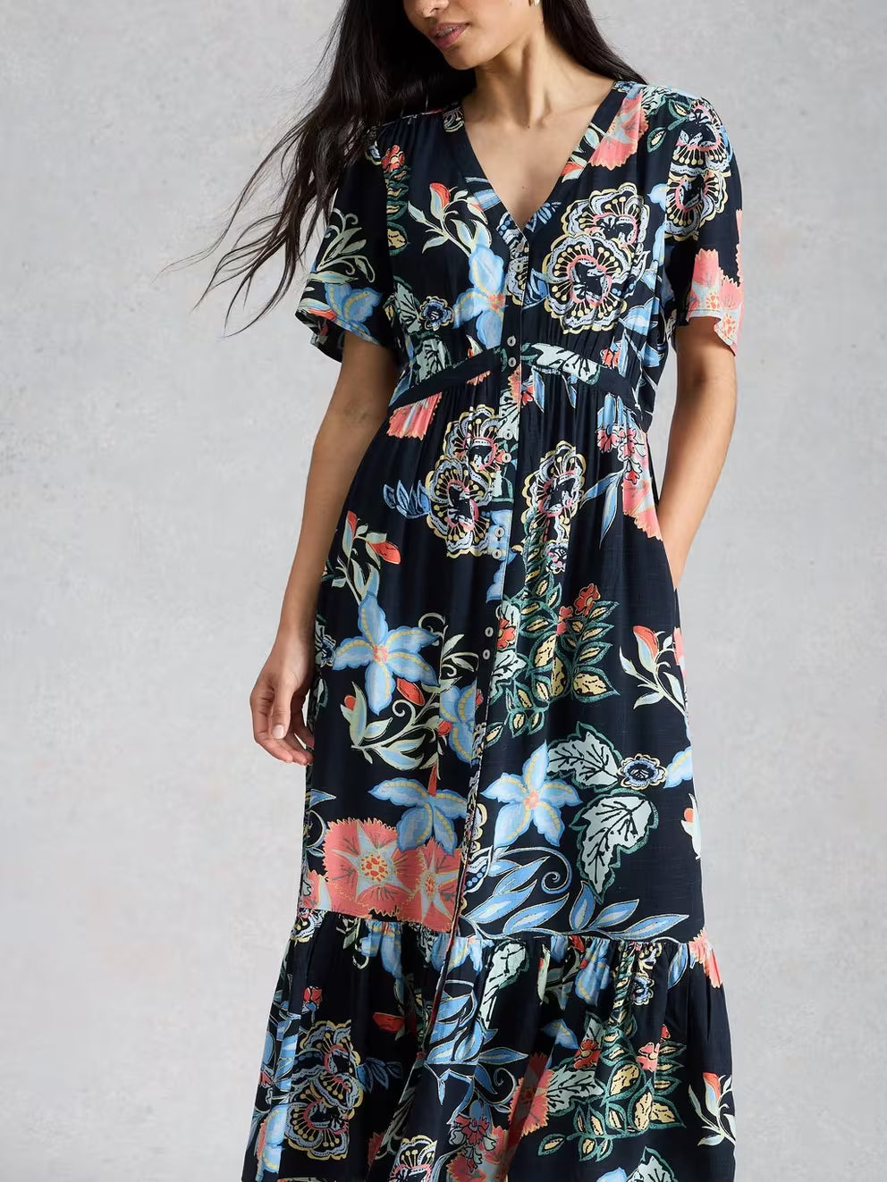 White Stuff Phoebe Midi Dress - Navy Multi