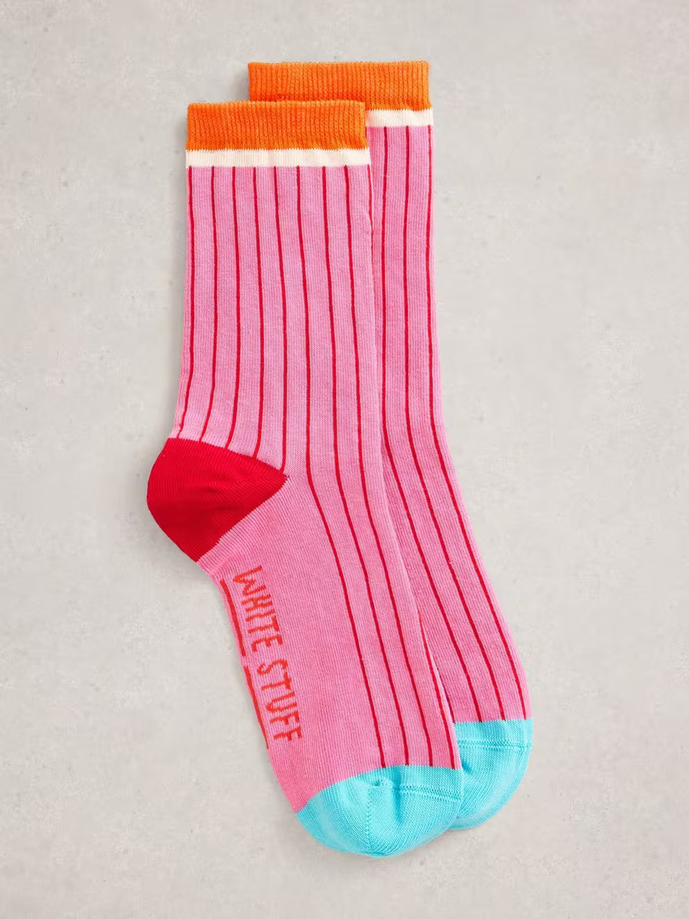 White Stuff Pop Rib Ankle Sock - Pink Multi