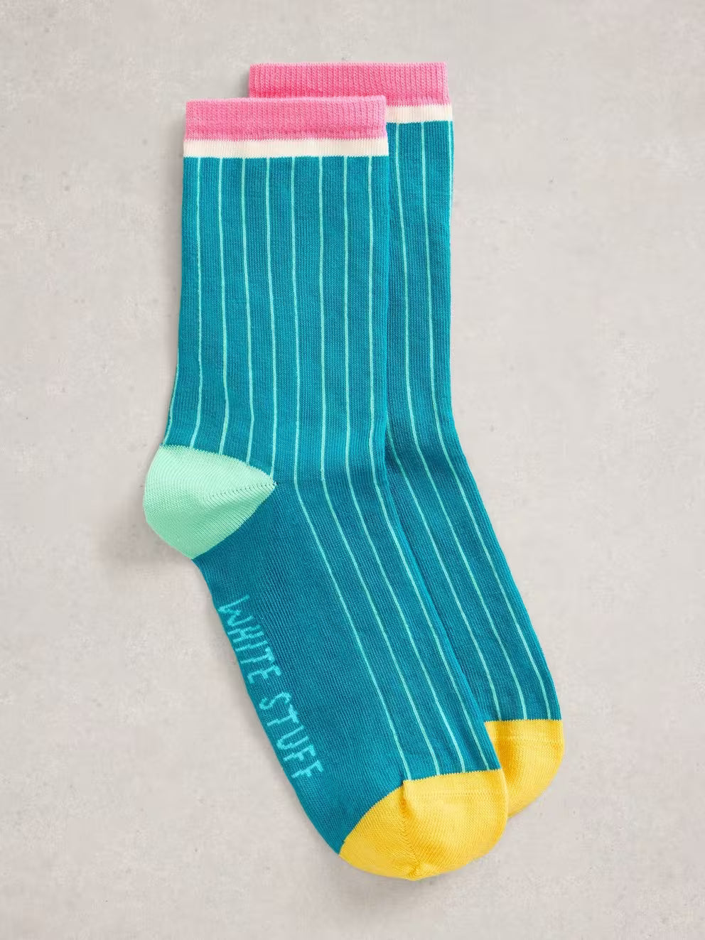 White Stuff Pop Rib Ankle Sock - Teal Multi