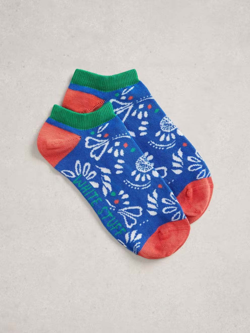 White Stuff Printed Floral Trainer Sock - Blue Multi
