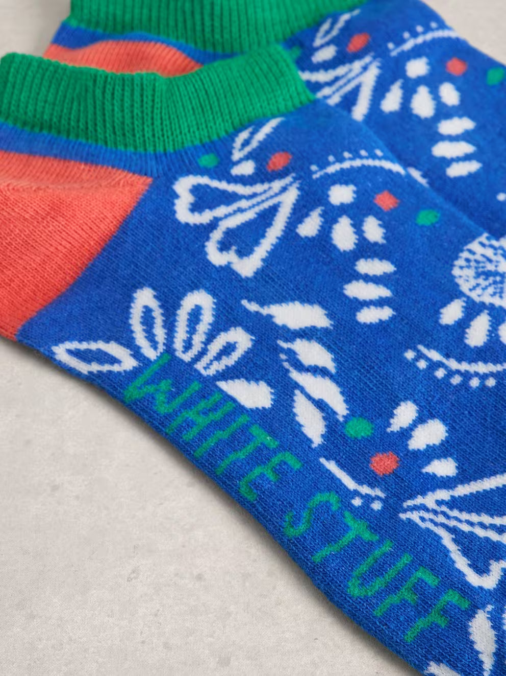 White Stuff Printed Floral Trainer Sock - Blue Multi
