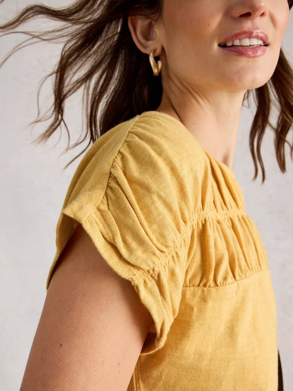 White Stuff Rachel Ruched Tee - Light Yellow