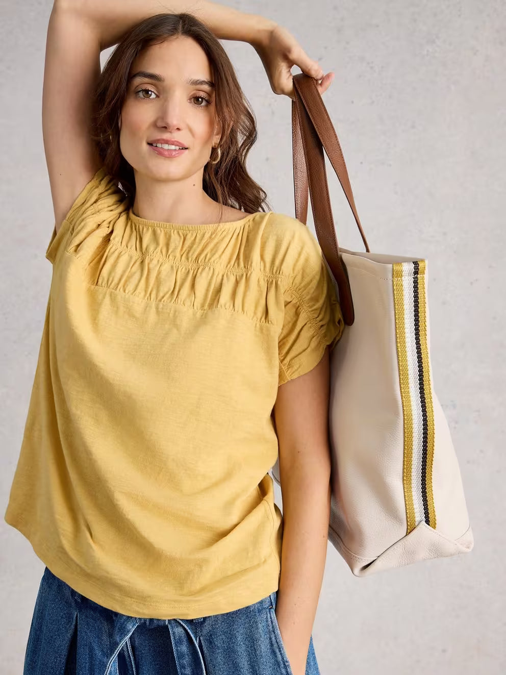 White Stuff Rachel Ruched Tee - Light Yellow