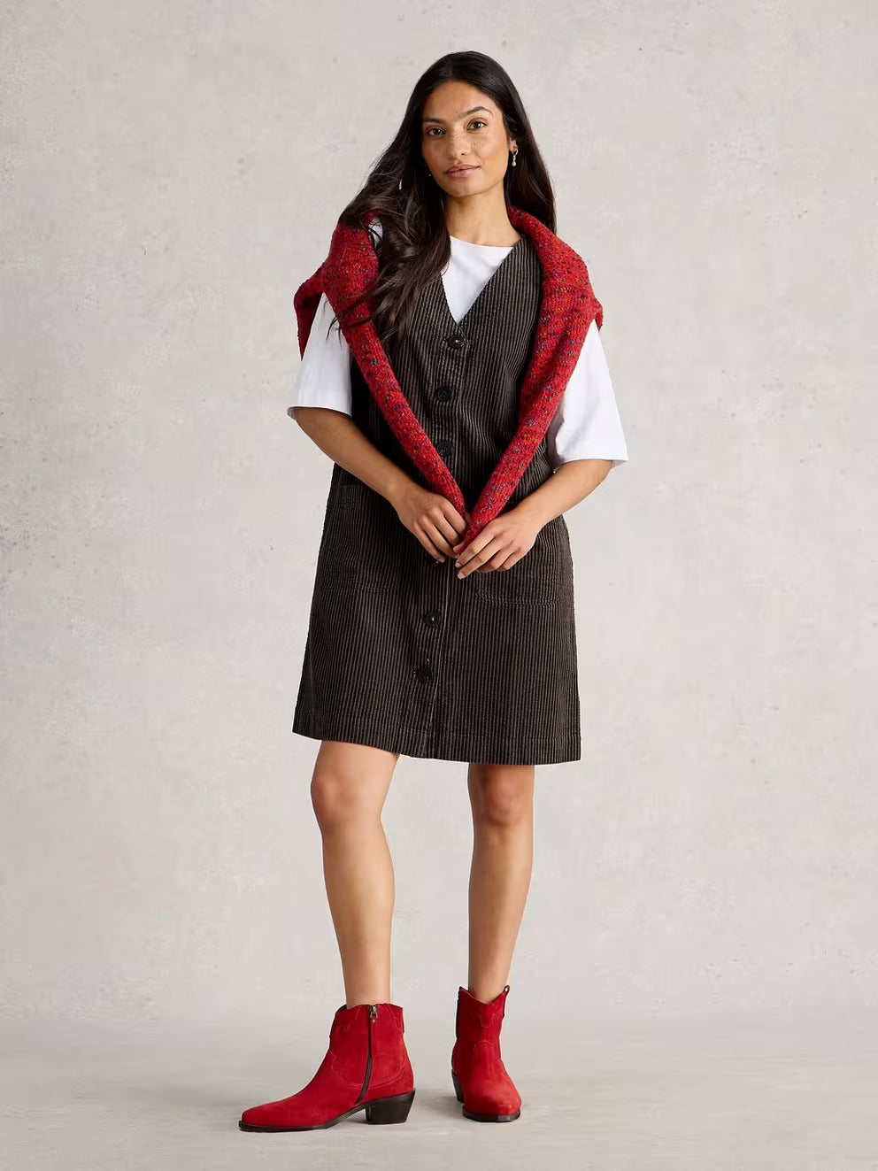 White Stuff Rose Cord Pinny