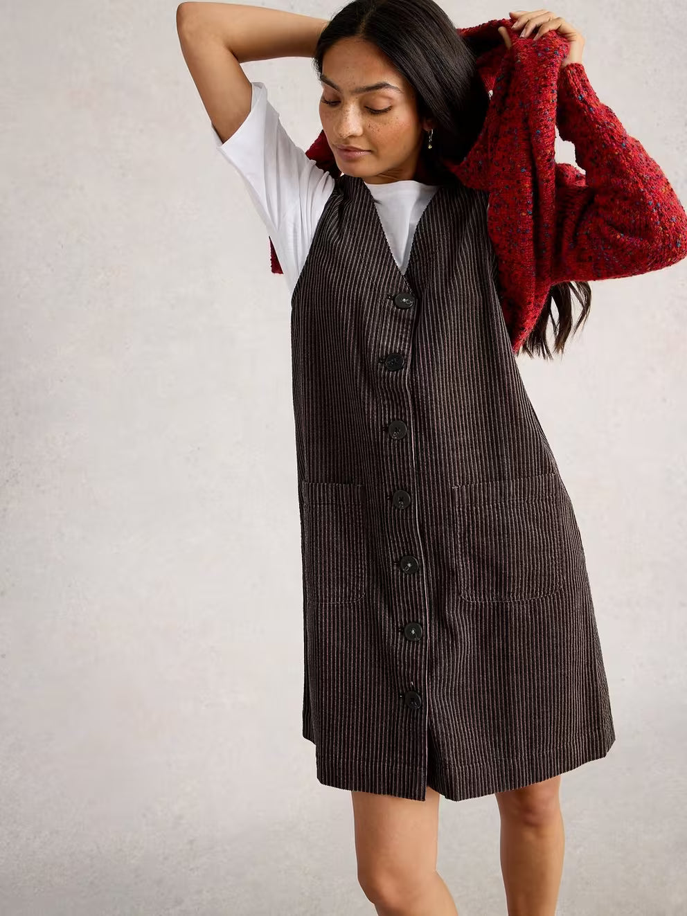 White Stuff Rose Cord Pinny