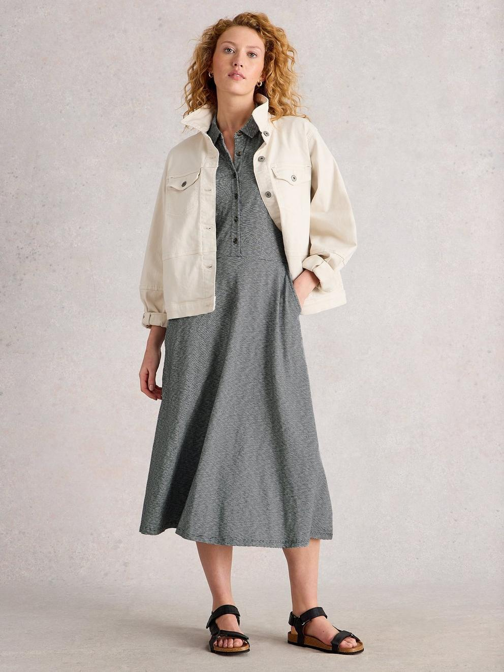 White Stuff Rua Half Placket Dress - Navy Multi