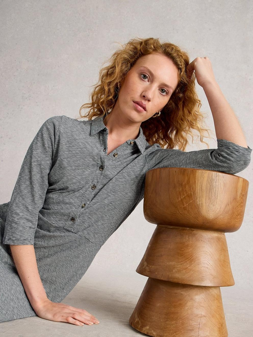 White Stuff Rua Half Placket Dress - Navy Multi