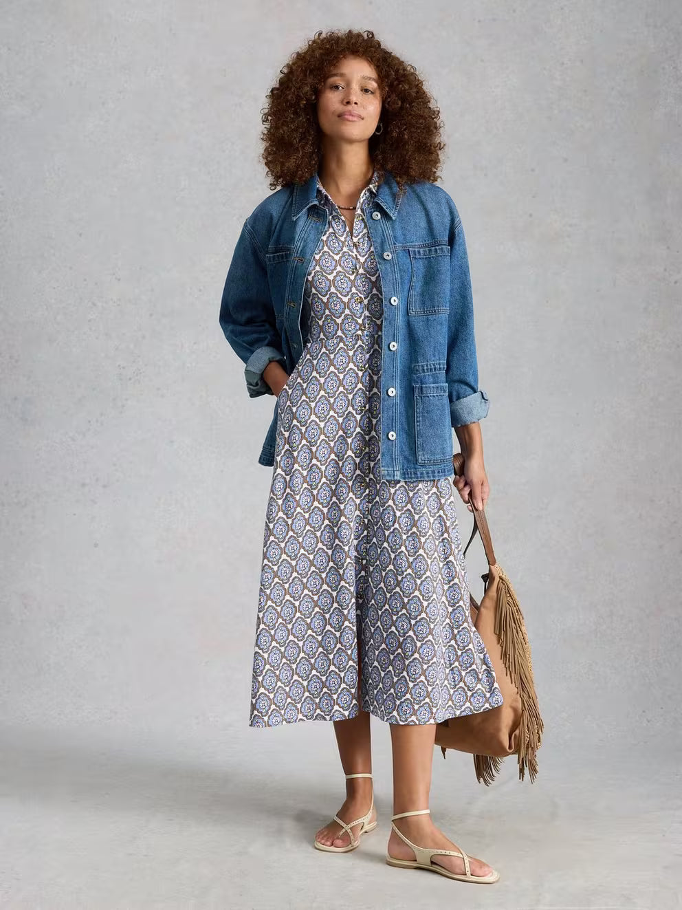 White Stuff Rua Jersey Shirt Dress - Blue Multi