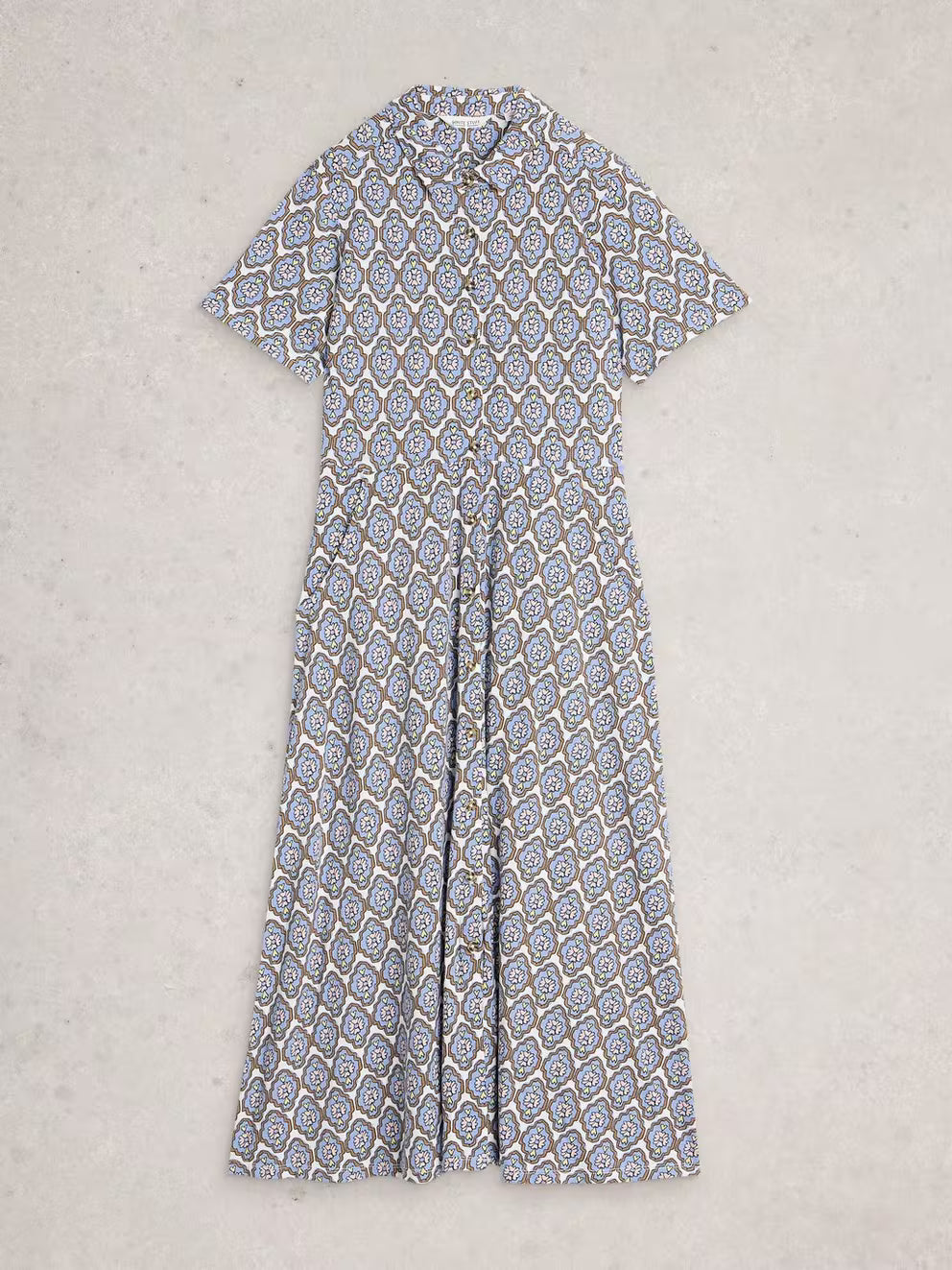 White Stuff Rua Jersey Shirt Dress - Blue Multi