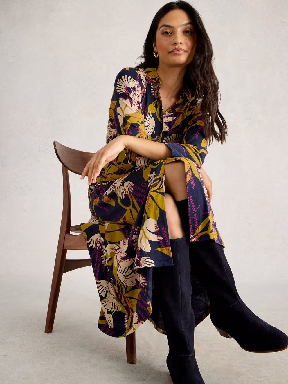 White Stuff Rua Jersey Shirt Dress - Navy Multi