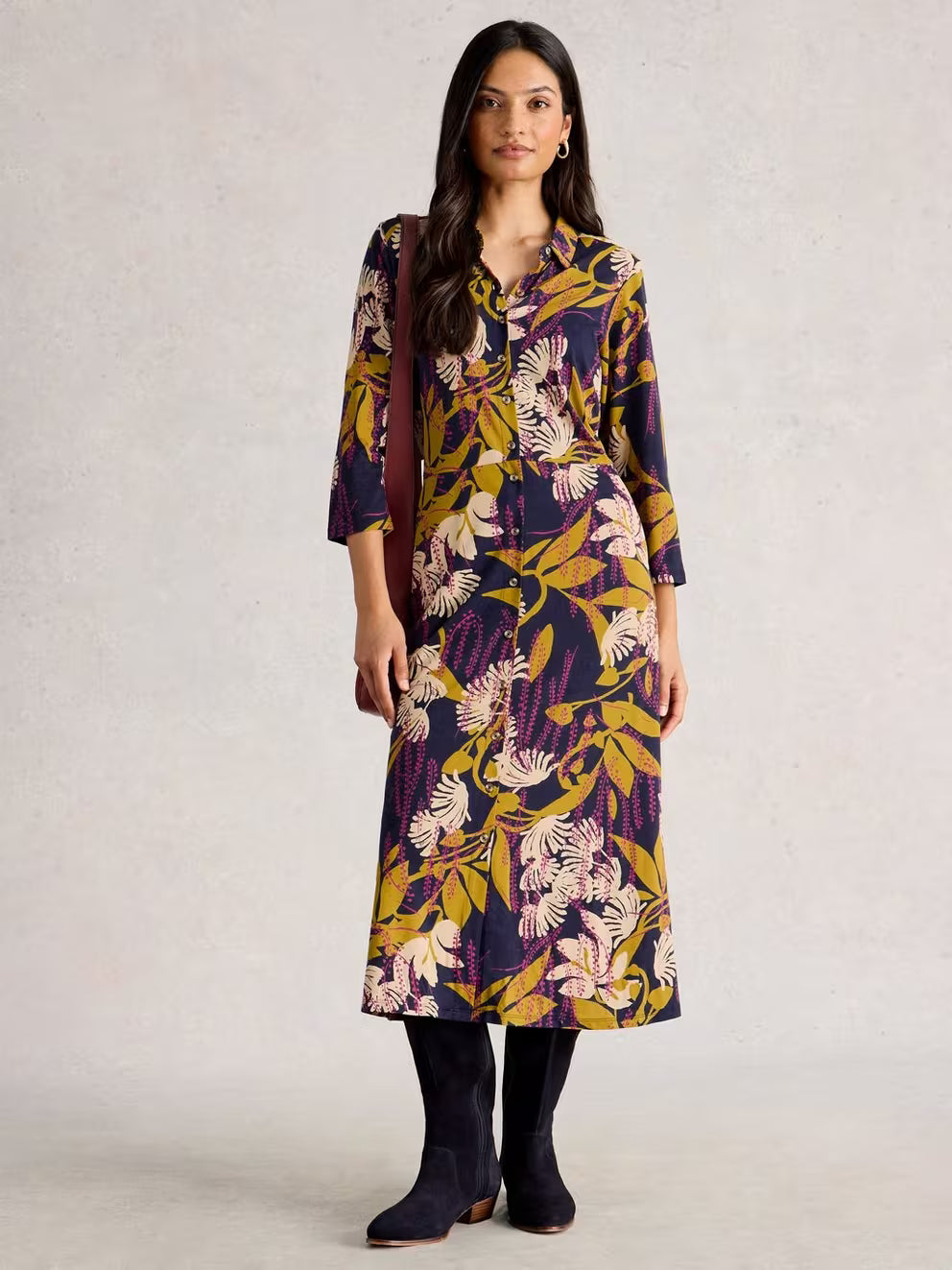 White Stuff Rua Jersey Shirt Dress - Navy Multi