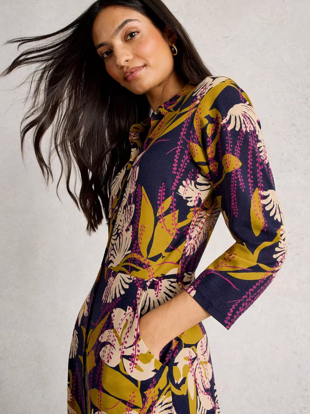 White Stuff Rua Jersey Shirt Dress - Navy Multi