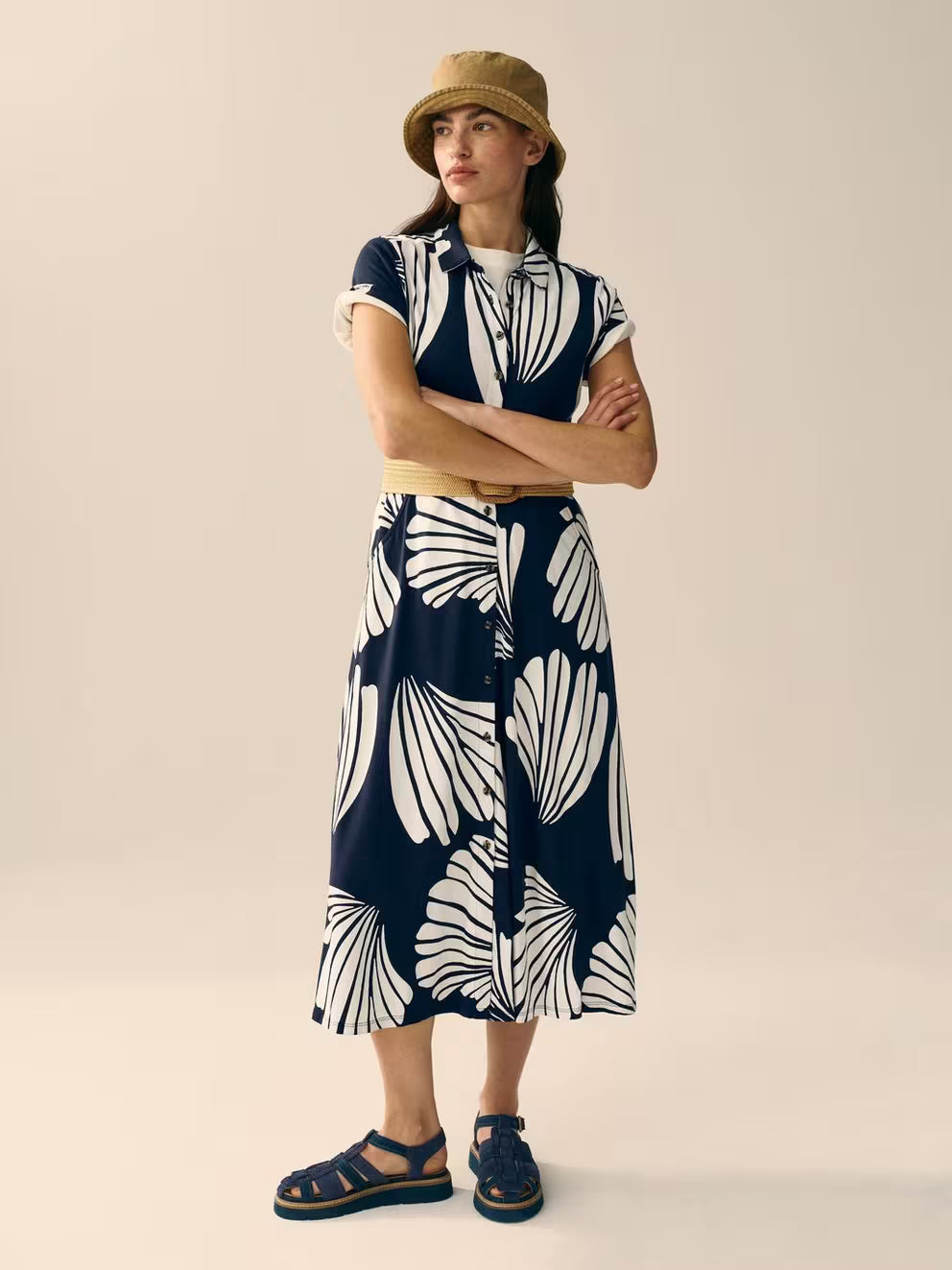 White Stuff Rua Jersey Shirt Dress - Navy Print