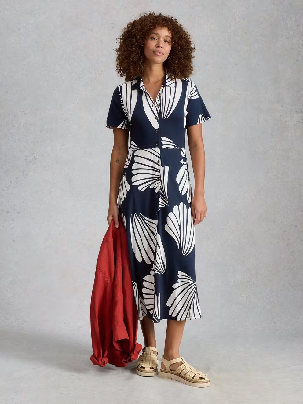White Stuff Rua Jersey Shirt Dress - Navy Print