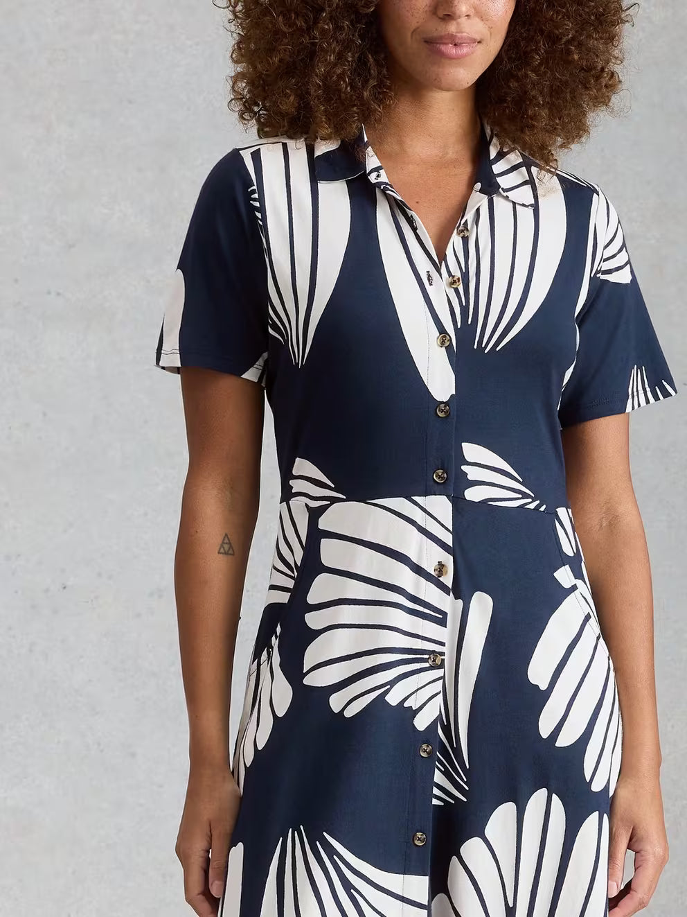 White Stuff Rua Jersey Shirt Dress - Navy Print