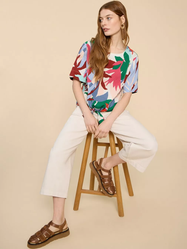 White Stuff Sara Tie-Hem Top - White Print Clothing - Tops - Shirts - Blouses - Blouses Opening Price by White Stuff | Grace the Boutique
