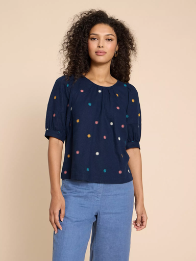 White Stuff Shelly Linen Blend Top - Navy Clothing - Tops - Shirts - Blouses - Blouses Mid Price by White Stuff | Grace the Boutique