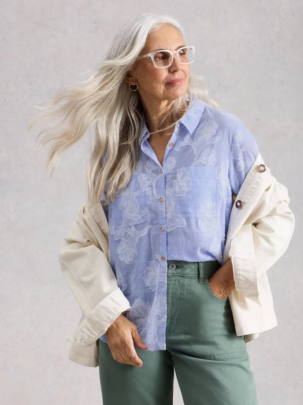 White Stuff Sophie Jacquard Shirt - Blue Multi