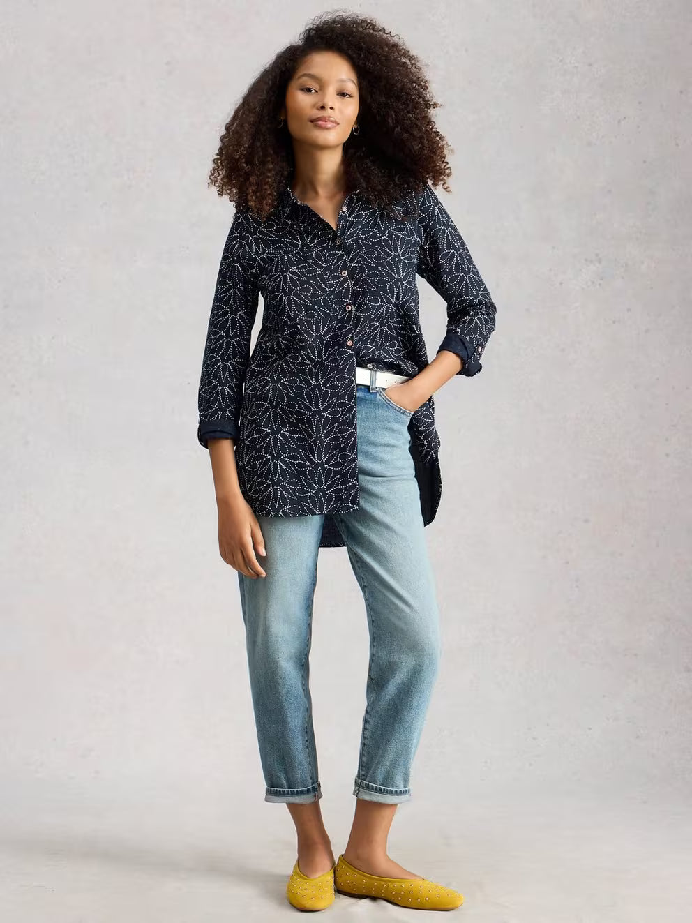 White Stuff Sophie Longline Shirt - Navy Print