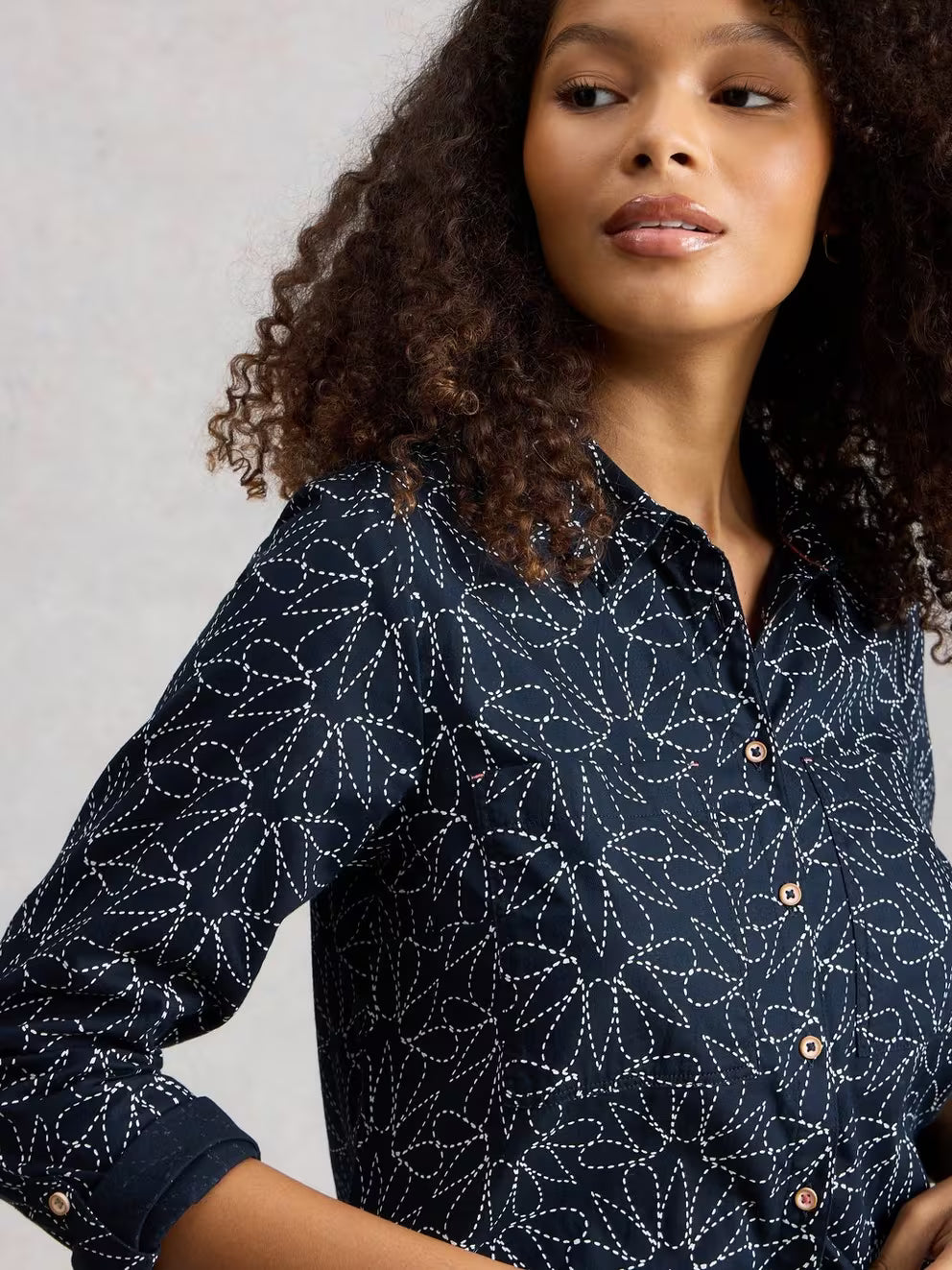 White Stuff Sophie Longline Shirt - Navy Print