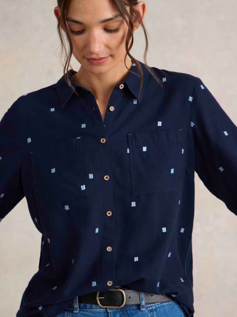 White Stuff Sophie Organic Cotton Shirt - Dark Navy
