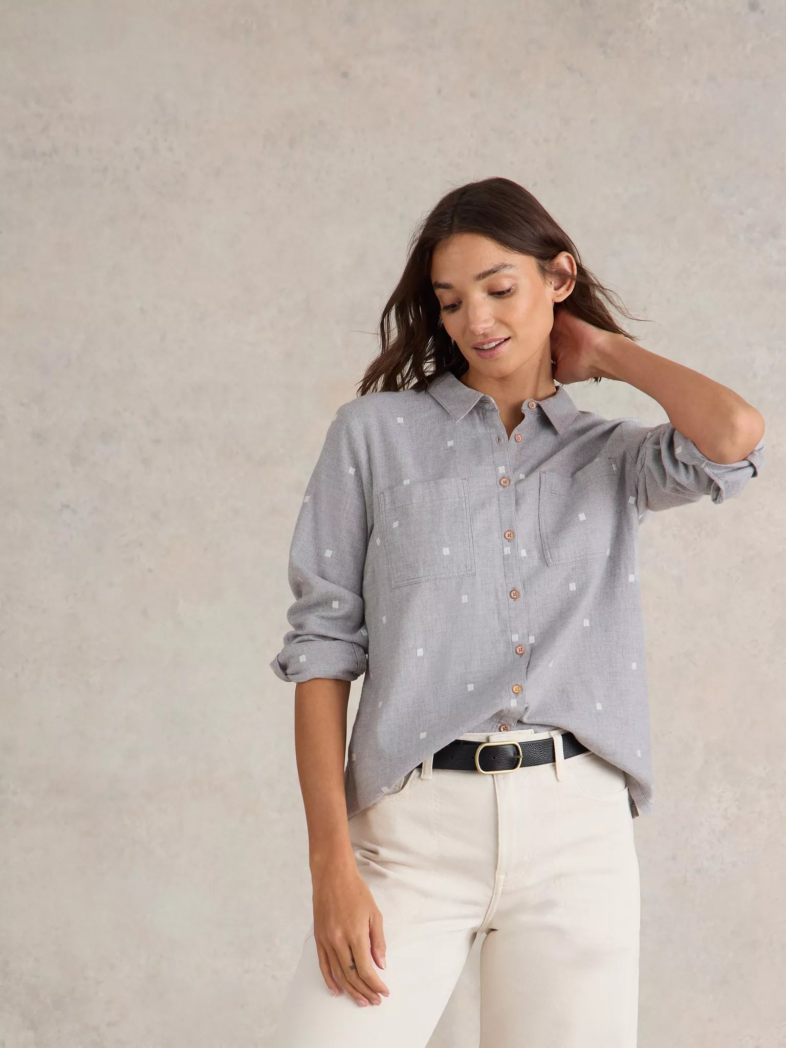 White Stuff Sophie Organic Cotton Shirt - Grey Clothing - Tops - Shirts - Blouses - Blouses Mid Price by White Stuff | Grace the Boutique