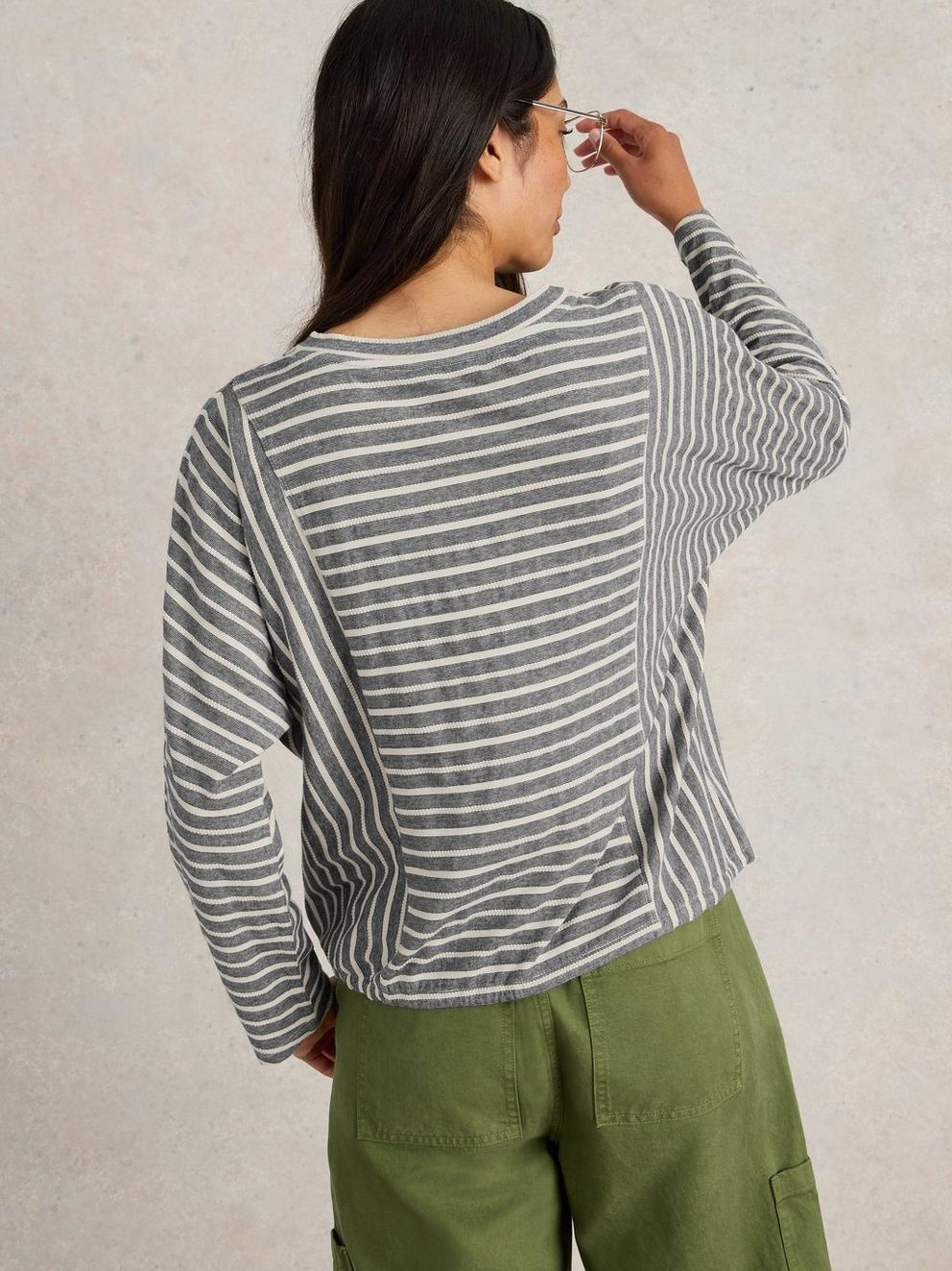 White Stuff Striped Tie Hem Top - Grey Clothing - Tops - Shirts - SS Knits by White Stuff | Grace the Boutique