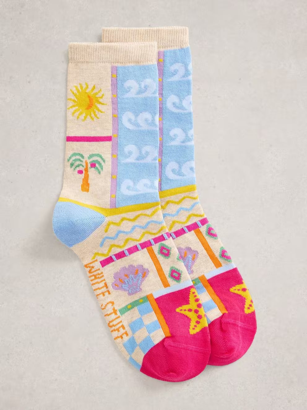 White Stuff Summer Print Ankle Sock - Natural Multi