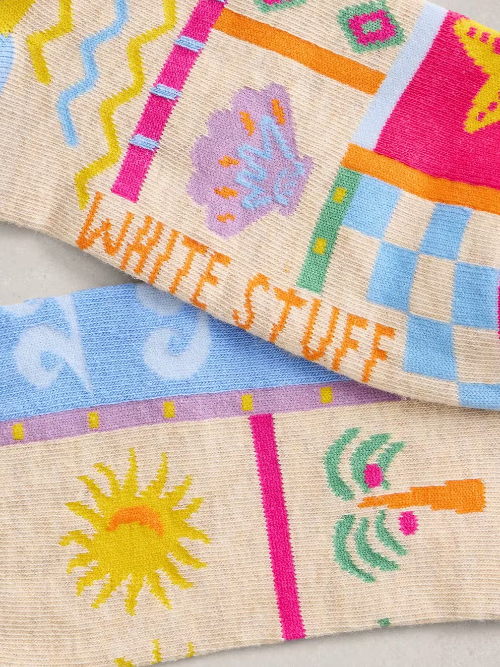 White Stuff Summer Print Ankle Sock - Natural Multi