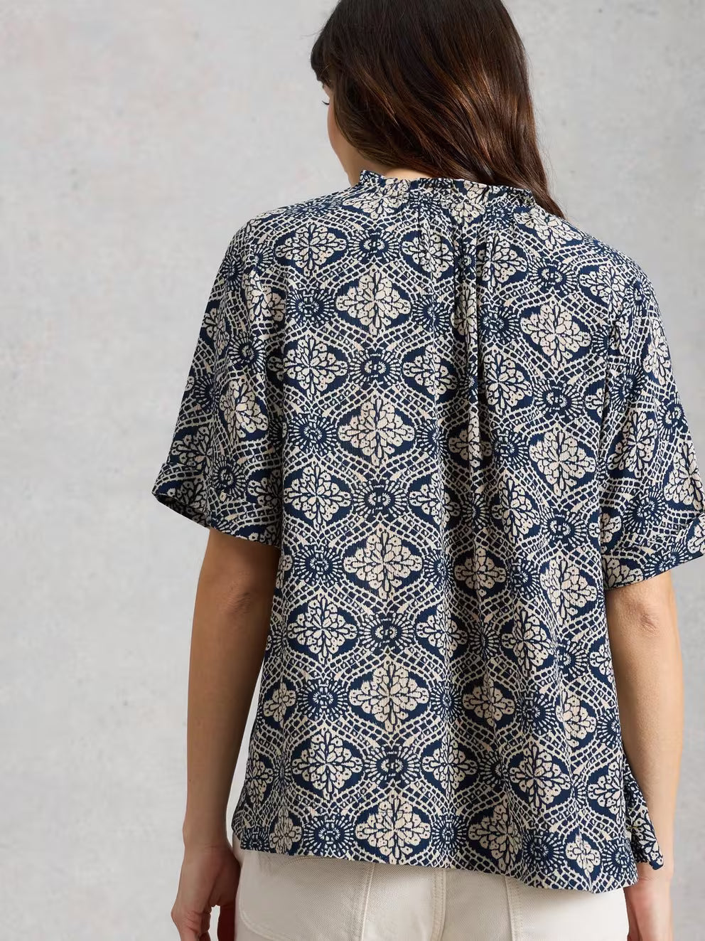 White Stuff Teakie Crinkle Top - Navy Print