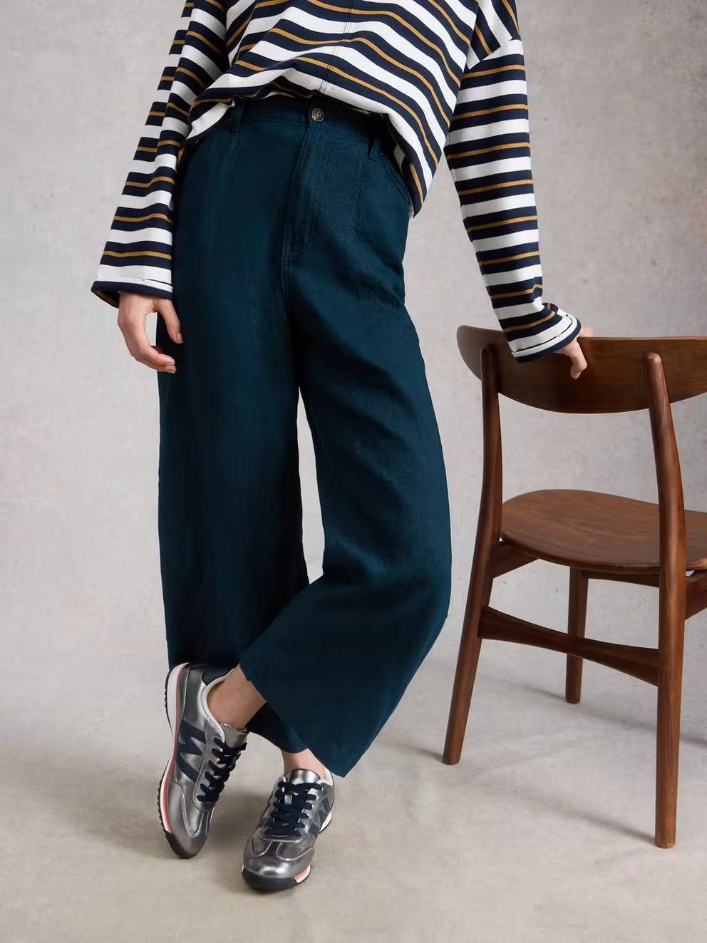 White Stuff Tia Linen Wide Leg Crop - Dark Navy