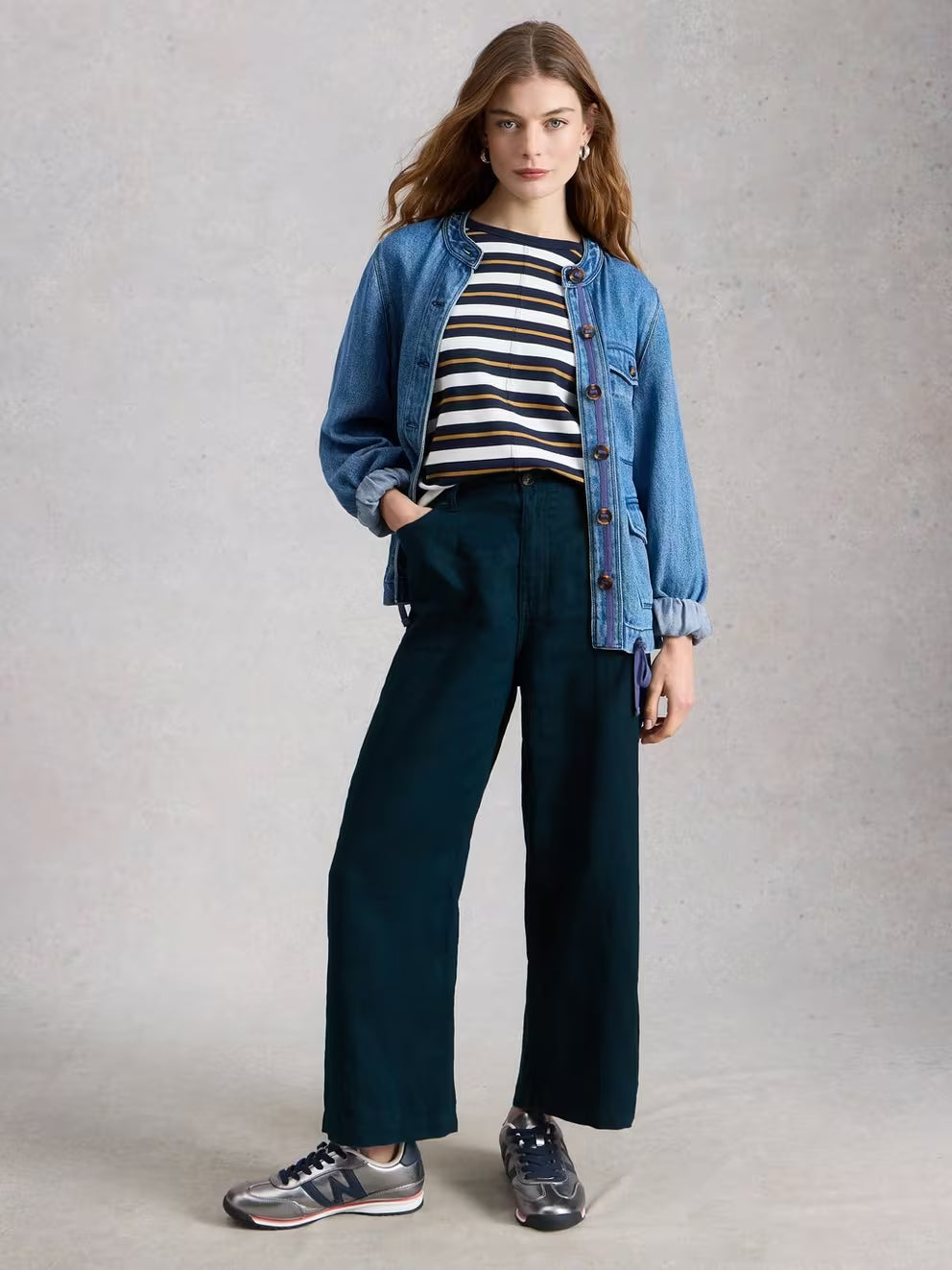 White Stuff Tia Linen Wide Leg Crop - Dark Navy