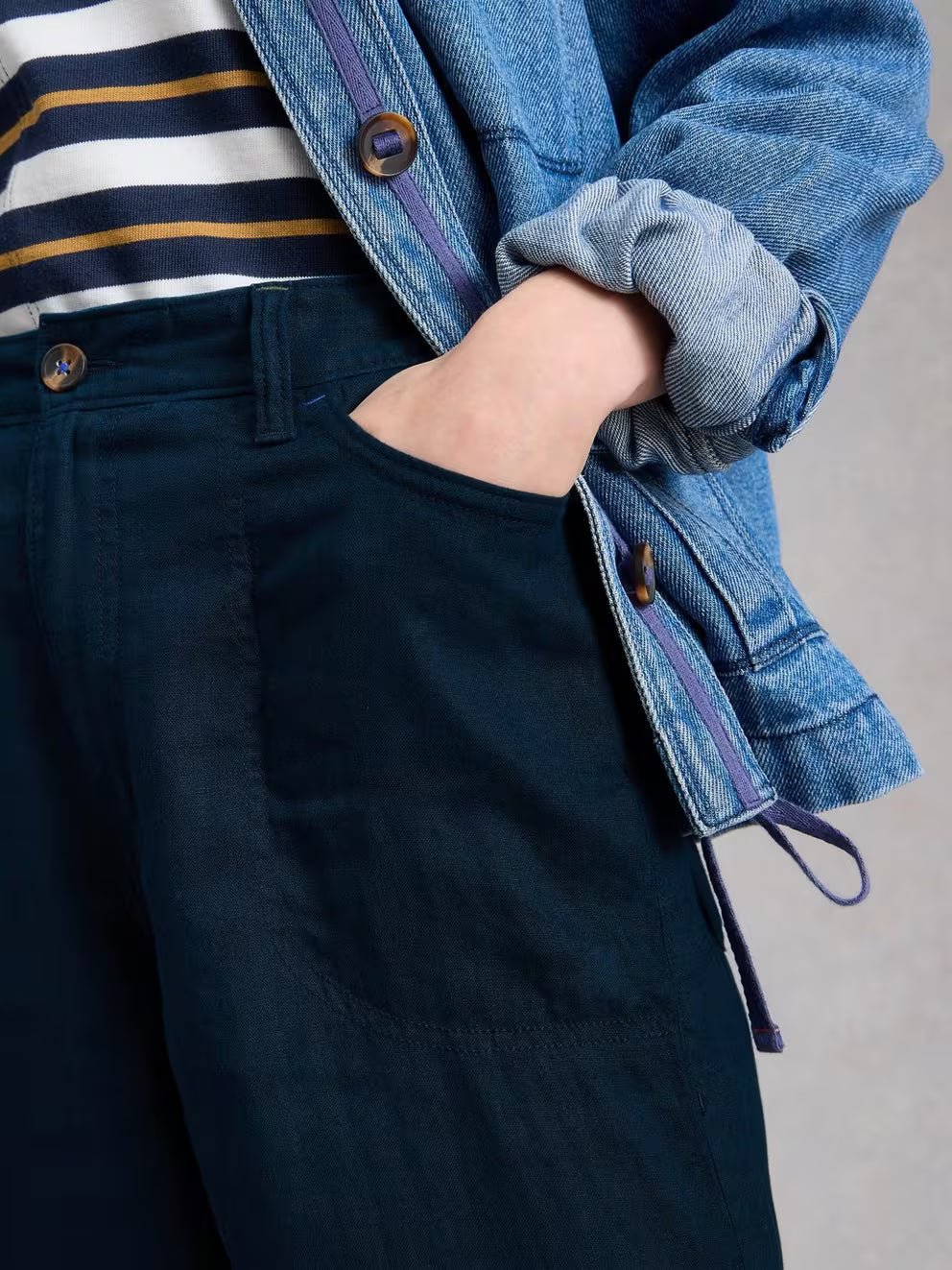 White Stuff Tia Linen Wide Leg Crop - Dark Navy