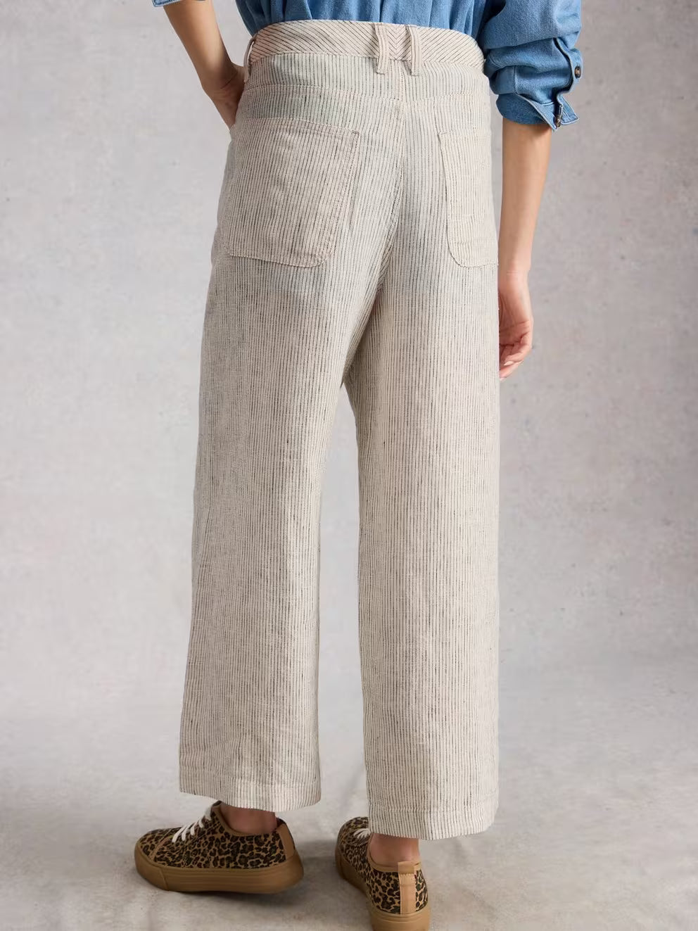 White Stuff Tia Linen Wide Leg Crop - Ivory Stripe