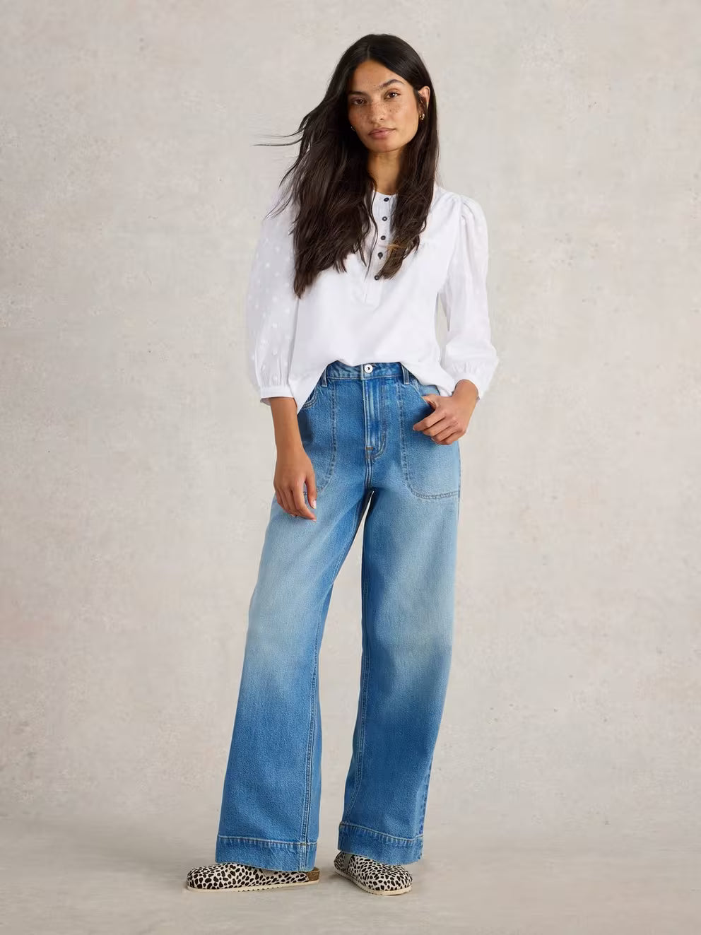 White Stuff Tia Wide Leg Jean - Mid Denim