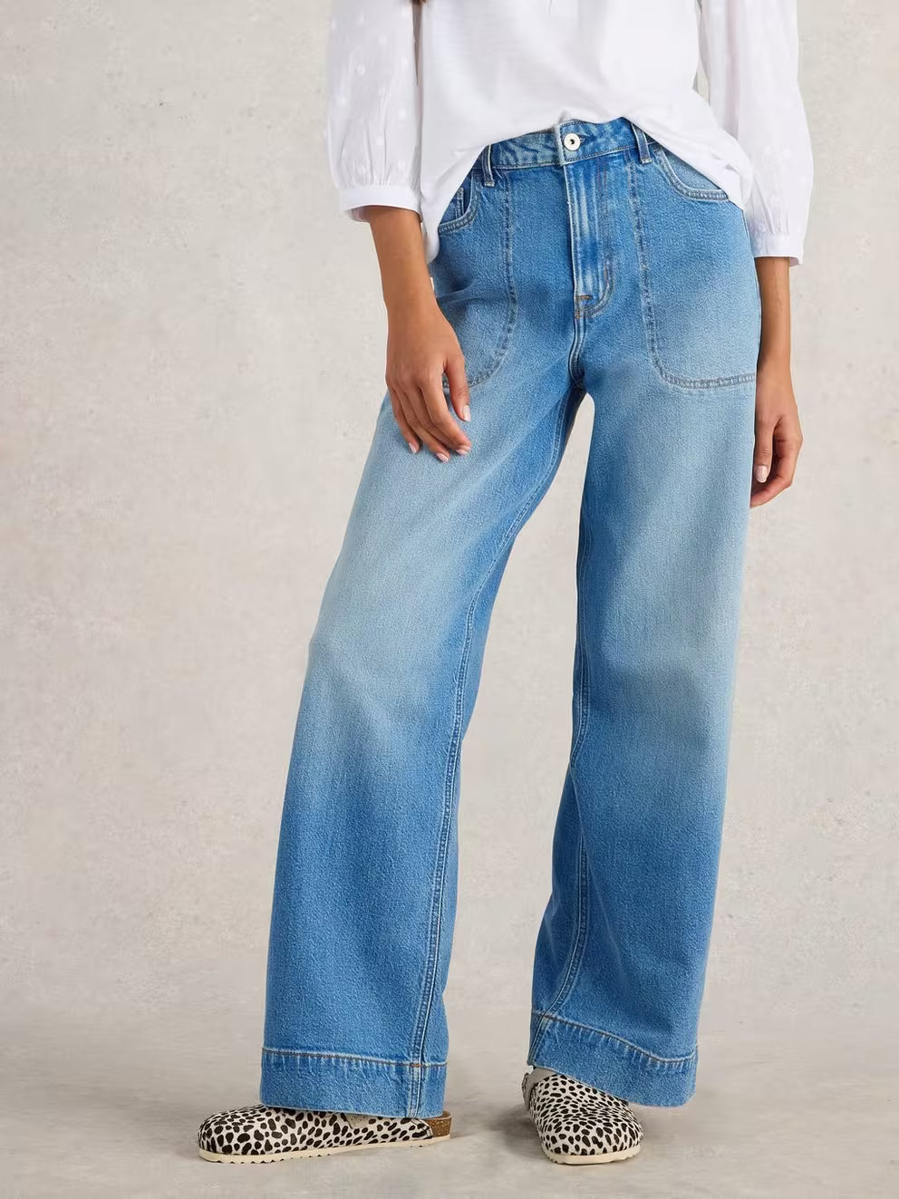White Stuff Tia Wide Leg Jean - Mid Denim