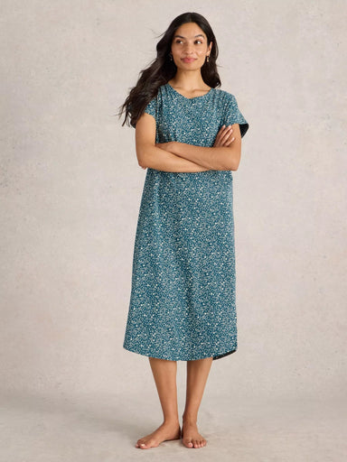 White Stuff Tilda Midi Jersey Nightie - Teal Print Sleepwear - Other Sleepwear - Nighties by White Stuff | Grace the Boutique