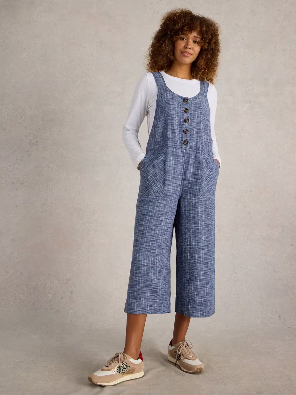 White Stuff Viola Linen Dungaree - Chambray Blue