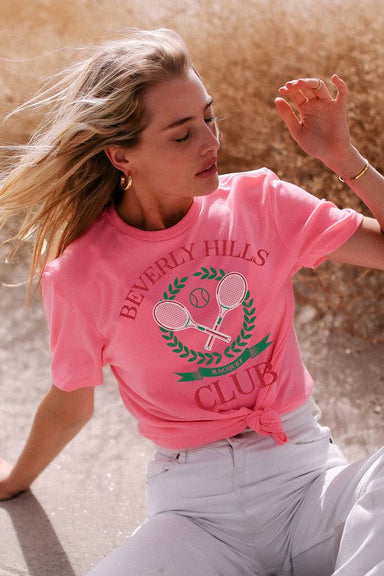 WKNDER Beverly Hills Racquet Club Tee - Hot Pink Clothing - Tops - Shirts - SS Knits by WKNDER | Grace the Boutique