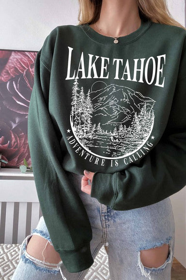 WKNDER Lake Tahoe Graphic Sweatshirt - Green Clothing - Tops - Sweaters - Sweatshirts by WKNDER | Grace the Boutique