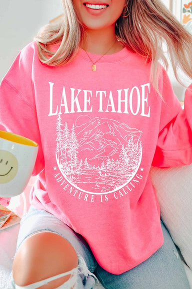 WKNDER Lake Tahoe Graphic Sweatshirt - Pink Clothing - Tops - Sweaters - Sweatshirts by WKNDER | Grace the Boutique
