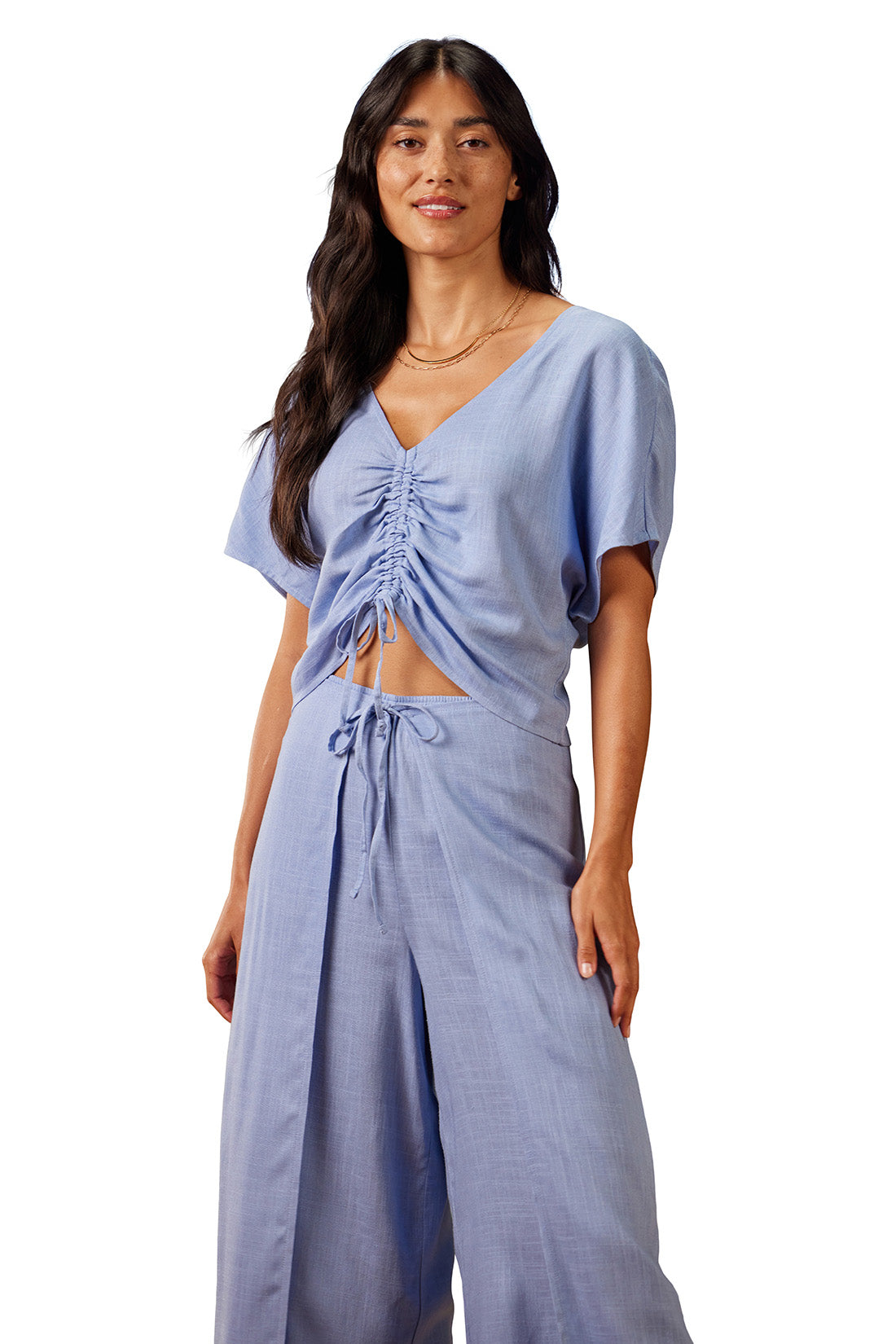 XIX Palms Drawstring Front Shell Blouse - Carolina