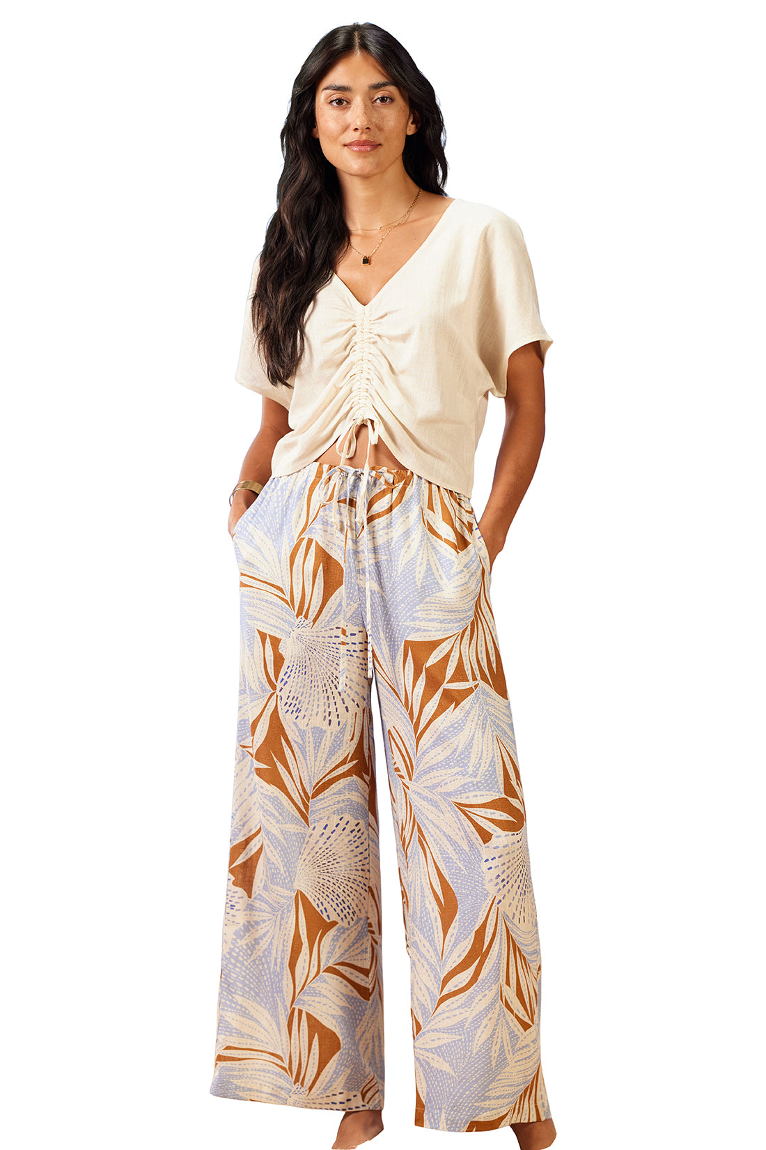 XIX Palms Drawstring Wide Leg Pant - Cayman